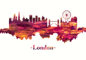 London England skyline in red - obrazy, fototapety, plakaty