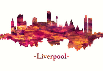 Liverpool England skyline in red