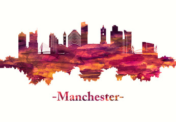 Manchester city England skyline in red