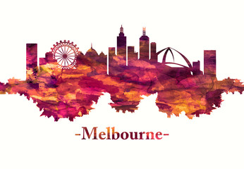 Fototapeta premium Melbourne Australia skyline in red
