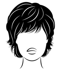 Silhouette of the head of a cute lady. The girl shows the hairstyle bob care with short and medium hair. Suitable for logo, advertising. Vector illustration.