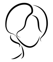 Silhouette of the head of a cute lady. The girl shows the hairstyle bob care with short and medium hair. Suitable for logo, advertising. Vector illustration.