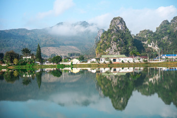 Fototapeta premium View point of the northern of Laos, Huaphan, SamNeua. blue sky and the view in Laos.