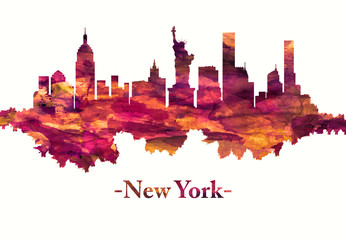 New York City skyline in red - obrazy, fototapety, plakaty