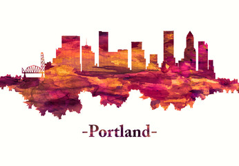 Portland Oregon skyline in red - obrazy, fototapety, plakaty