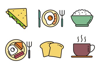 Breakfast menu vector illustration. Breakfast icon set with outline design