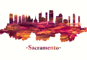 Obraz premium Sacramento California skyline na czerwono
