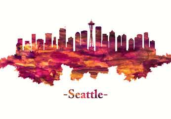 Fototapeta premium Seattle Washington Skyline w kolorze czerwonym