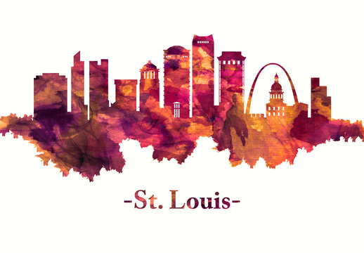 St. Louis Missouri skyline in red