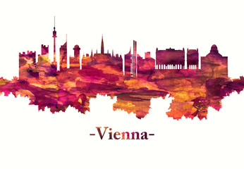 Vienna Austria skyline in red - obrazy, fototapety, plakaty