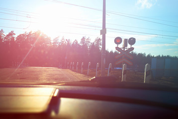 Road and railway crossroads background hd