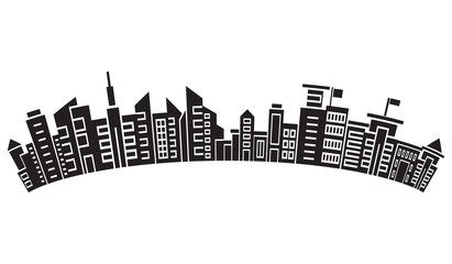 city skyline, silhouette collection of building curve shape on white background