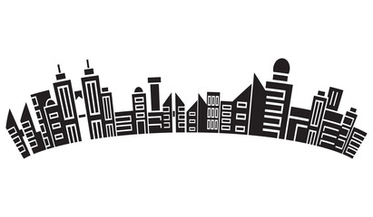 Obraz premium city skyline, silhouette collection of building curve shape on white background