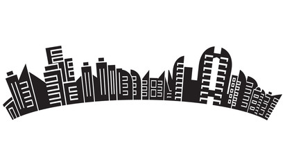 city skyline, silhouette collection of building curve shape on white background