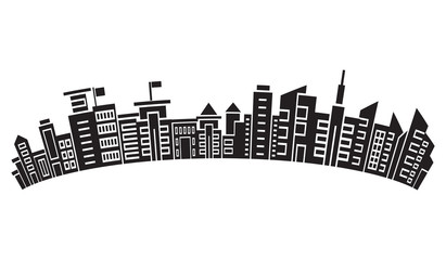 city skyline, silhouette collection of building curve shape on white background