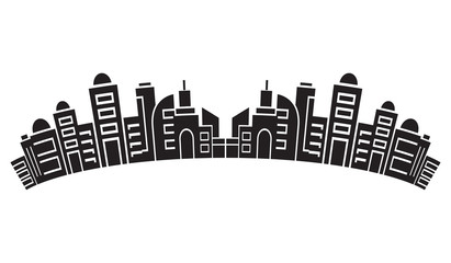 city skyline, silhouette collection of building curve shape on white background