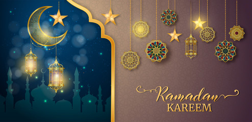 Ramadan Kareem or Eid mubarak greeting card islamic vector design 