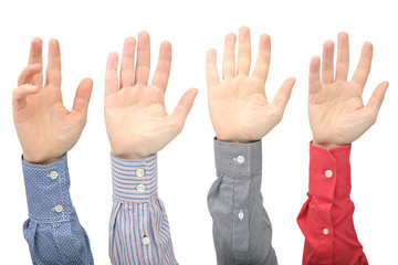 Lifted up the man's hands on white background