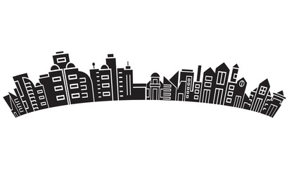 city skyline, silhouette collection of building curve shape on white background