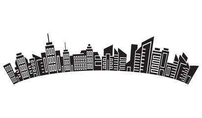 city skyline, silhouette collection of building curve shape on white background