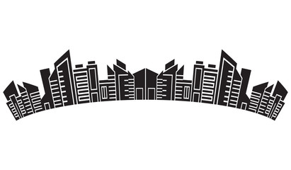 city skyline, silhouette collection of building curve shape on white background