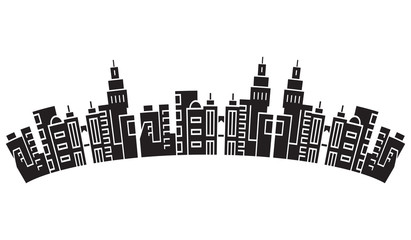 city skyline, silhouette collection of building curve shape on white background