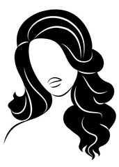 Silhouette of a head of a sweet lady. The girl shows her hairstyle on long and medium hair. The woman is beautiful and stylish. Vector illustration.