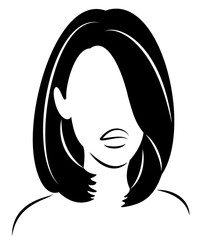 Silhouette of a head of a sweet lady. The girl shows her hairstyle on long and medium hair. The woman is beautiful and stylish. Vector illustration.