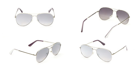 Sunglasses frame aviator with grey Mirror Lens isolated on white background. Fashionable summer eye...