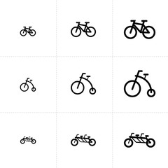 Vector icon set of bicycle elements isolated on white background.