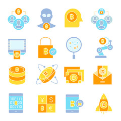 bitcoin and cryptocurrency technology concept icons set