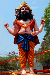 Closeup view of Indian Hindu God Bramha in a temple