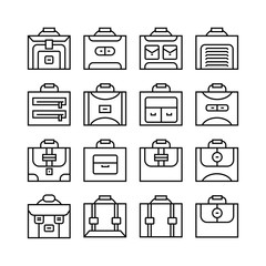 brief case and business bag line icons