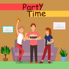 Friends Party Time Poster Flat Vector Template