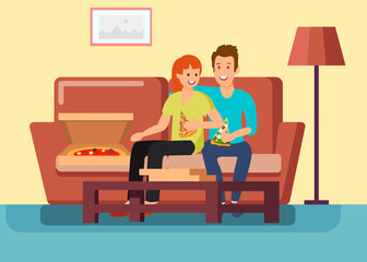 Couple Having Date at Home Vector Illustration