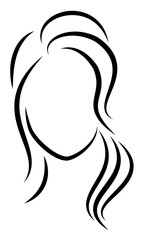 Silhouette of the head of a cute lady. The girl shows the hair bob care with short and medium hair. Suitable for logo, advertising. Vector illustration.