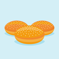 Burger buns isolated on blue background. Vector illustration.
