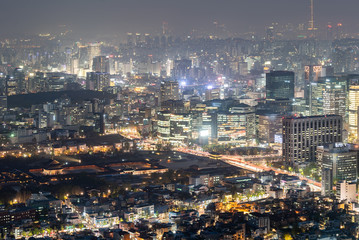 Night view of Seoul Downtown cityscape