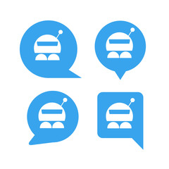 robot in blue speech bubble icons, chat bot