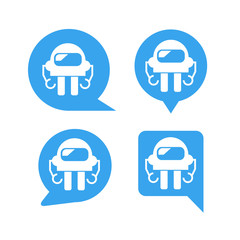 robot in blue speech bubble icons, chat bot