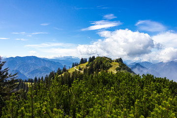 Gipfel des Rauschbergs von Ost nach West mit Hand