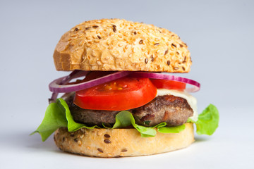 fresh tasty burger isolated on white background. 