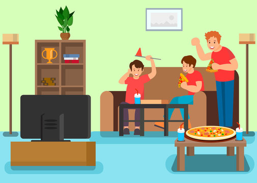 Friends Watching Television Vector Illustration
