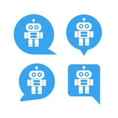 robot in blue speech bubble icons, chat bot