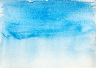 hand painted blue watercolor splash on white paper
