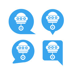 robot in blue speech bubble icons, chat bot