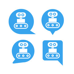 robot in blue speech bubble icons, chat bot