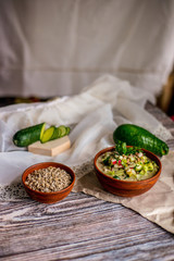 asty traditional Russian cold soup Оkroshka in healthy vegan version