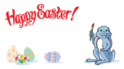Happy Easter Bunny isolated with colorful painted eggs