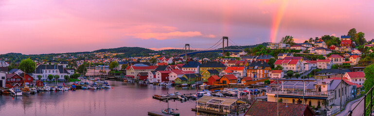 Local sea port in Norway. - obrazy, fototapety, plakaty